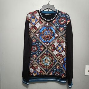 Dolce & Gabbana Black and Multicolor Crewneck Sweater